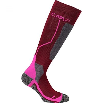 CMPI5 Skisokken van wol, unisex - volwassenen, Bourgondië Pink Fluo, 28/30