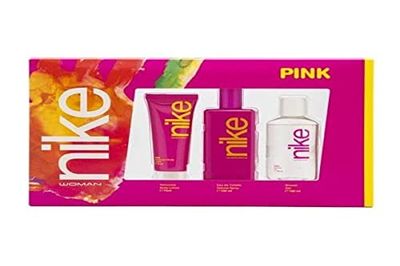 NIKE - Pink, Perfume 100 ml + Crema de Cuerpo 75 ml + Gel Baño 100 ml, Estuche Regalo de Mujer, Pack Nike Pink 3 Piezas, Femenino, Fresco, Seductor y Rebelde, Colonia Floral y de Larga Duración