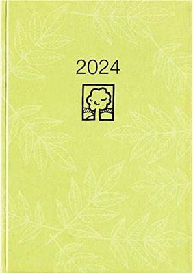 Taschenkalender grün 2024 - Bürokalender 10,2x14,2-1 Tag auf 1 Seite - robuster Kartoneinband - Stundeneinteilung 7-19 Uhr - Blauer Engel - 610-0713
