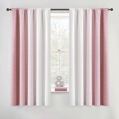 Geomoroccan Lot de 2 Rideaux ombrés 100% occultants pour Chambre d'enfant, Chambre à Coucher, Chambre d'enfant, Chambre à Coucher, Rose et Blanc, avec Passe-Tringle, assombrissement de la pièce,