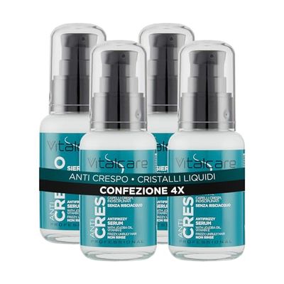 Vitalcare | Siero Anticrespo per Capelli Crespi e Indisciplinati, con Olio di Jojoba e Vitamina E, Senza Risciacquo, 4 x 50 ml