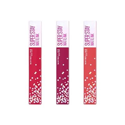 Maybelline New York - Coffret Trio Collection Anniversaire - Encres à Lèvres Longue Tenue - Superstay Matte - Teintes : Life of The Party (390), Party Goer (395), Show Runner (400) - Parfum Gourmand