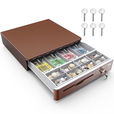 Tera Cassetto di cassa Registratore di monete e banconote Apertura manuale e automatica, 4 scomparti per banconote e 8 pezzi, connessione RJ-12, 42 x 42 cm, POS Restaurant Supermercato, 405R Coffee