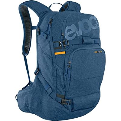 EVOC LINE PRO 30 Touring-ryggsäck (LITESHIELD PLUS-skydd, kroppsnära, skidfäste, snowboardfäste, vattenflaskficka, isolerad axelrem, snabb åtkomst baktill, lavinficka), jeansblå