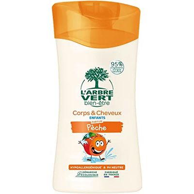 L'Arbre Vert Bien-être - Doccia shampoo extra delicato per i bambini agli estratti di pesca bio, confezione da 6