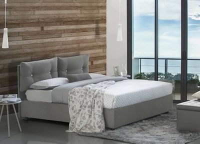 Letto Matrimoniale Elisabetta, Letto Contenitore con Rivestimento in Tessuto, 100% Made in Italy, Apertura Frontale, Adatto per Materasso Cm 160x190, Grigio