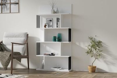 Snygg vit bokhylla, 80 x 160 x 21,8 cm | 100% melaminbelagd partikelbräda, 18 mm tjock | väggmontering, flera hyllor, perfekt för hem och kontor