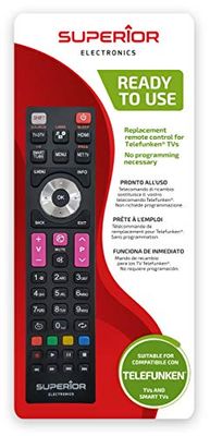 Superior TELEFUNKEN Replacement - Universal Ersättande fjärrkontroll kompatibel med alla TV-apparater och SMART TV-märkesvaror TELEFUNKEN - Redo att använda kräver ingen programmering