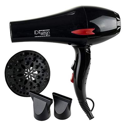 ID Italian Design | Seche Cheveux avec Diffuseur Professionnel 3 Modes de Chaleur et 2 Vitesses, de Couleur Noire - 2200W