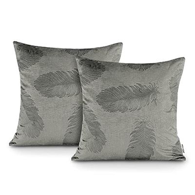 AmeliaHome 2 Fundas de Almohada de 45 x 45 cm, con Cremallera, diseño de Plumas de Pavo Real, Color Gris