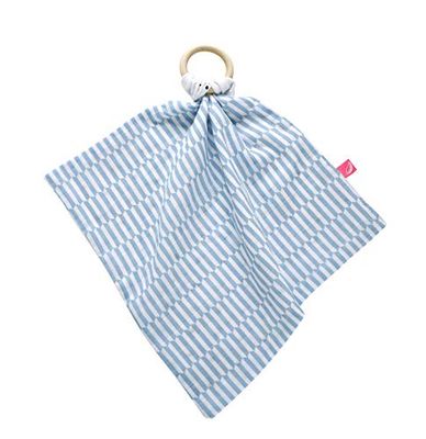 Knuffeldoek 2-laags van katoen (Öko-Tex Standard 100) met bijtring van hout, natuurlijk theeboomhout - palissade blauw