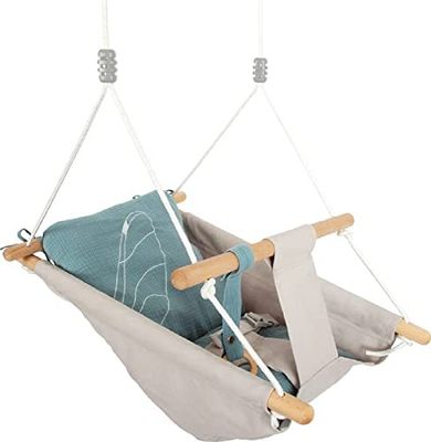 Small Foot Columpio para bebé Seaside, Madera, Tela, Moderno, para Interior, Correas, a Partir de 12 Meses, 12327 Juguete, Color Colorido, 70 x 45 x 34 cm