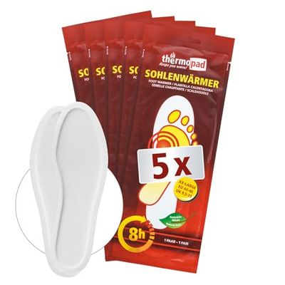 THERMOPAD 5 paar voetwarmers (verkrijgbaar in 5 maten) - het origineel: 5-delige box met warmtepads (inlegzool) voor 8 uur warmte I voetenwarmers pads I extra warme warmtezool L voor schoenen en