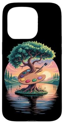 Creative Roots, Nature Artist Palette with Tree and Sunset Case for iPhone 15 Pro