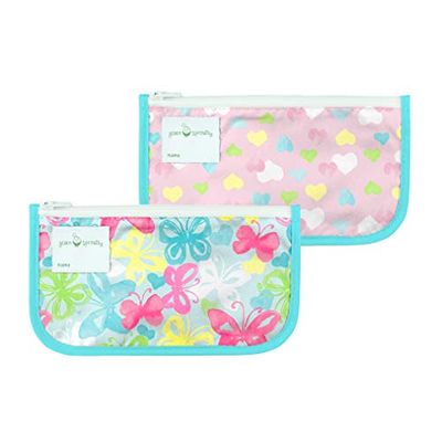 green sprouts - Herbruikbare snackzakjes (2 stuks) - Aqua Vlinders & Roze Hartjes