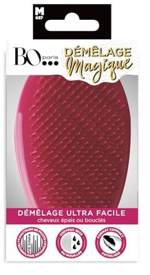 Bo...Paris - Brosse démêlage magique antiglisse rose - Pour un démêlage ultra facile - Pour cheveux épais ou bouclés - 4 hauteurs de picots - Sur cheveux secs ou mouillés. Lot de 1