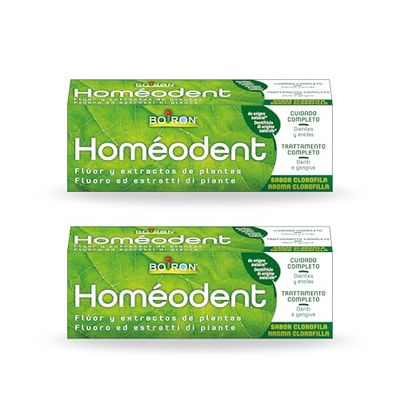 Homéodent - Dentifricio Trattamento Completo Denti e Gengive, Aroma Clorofilla con Estratti Vegetali, Riduce la Placca, Ingredienti di Origine Naturale - 2 Tubi da 75 ml (2x 75 ml)