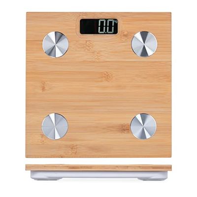 Relaxdays Personvåg, bambu, digital kroppsvåg, upp till 180 kg, automatisk på- och avstängning, kg och pund natur