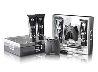 Prestige Extasia Black by New Brand for Men - 4 Pc Gift Set 3.3oz EDT Spray, 0.5oz EDT Spray, 4.3oz Shower Gel, 4.3oz After Shave