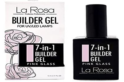 La Rosa BUILDER GEL 7 in 1 in bottiglia - Gel UV - NUDE per nail design e nail art, ricostruzione extension facile da usare, gel coprente - 15 ml (Pink Glass)