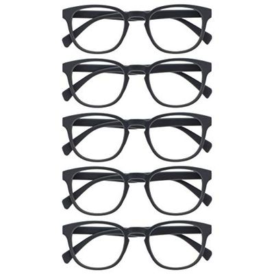 OPULIZE Pop Gafas de Lectura Pack de 5 Redondas Gris Mate Satinado Bisagras con Muelle Resistentes a los Arañazos Hombre Mujer RRRRR2-7 +2.00