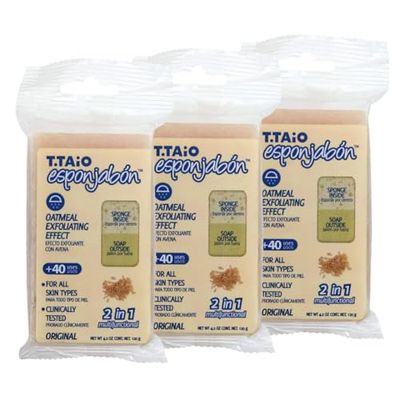 T.TAIO – Esponjabon Oatmeal Soap Sponge – Unisex – Pack of 3 – 2-in-1 Handcrafted Soap & Sponge – Nourishing & Gentle Exfoliating Cleanser – 360 g Total