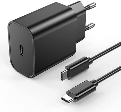 25 W USB C-oplader, USB C-voeding, snellader, snellader, PD3.0, compatibel met Samsung Galaxy S23/S23 Ultra/S23+/Z Flip 4/Z Fold 4/S22/Note20/Note10/iPhone 15 Pro Max/iPad Pro 12.9, USB C-kabel