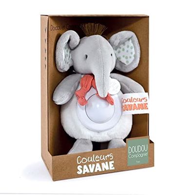 Doudou et Compagnie - Kleuren Savanne – nachtlampje olifant – grijs – 15 cm – geboortecadeau – DC4080