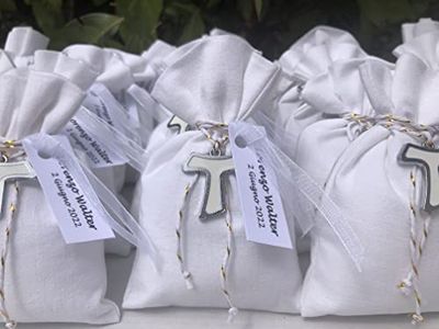 SACCHETTI PORTA CONFETTI COMUNIONE, CRESIMA, NASCITA, DICIOTTESIMO COMPLEANNO O LAUREA, CON APPLICAZIONI IN GESSO PROFUMATO VARI SOGGETTI. (Rosso)