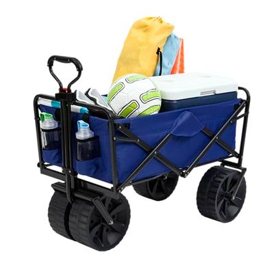Mac Sports Heavy Duty Collapsible Folding All Terrain Utility Wagon Beach Cart, Blue by Mac Sports