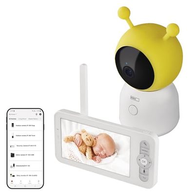 EMOS GoSmart babyfoon IP-500 Guard met 5 inch LCD-monitor en 3000 mAh batterij, wifi en app, draaibaar, scherpstelbaar, 2-weg audio, IR-nachtzicht, slimme sensoren en herkenningsfuncties, incl.