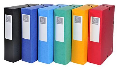 Exacompta - Réf. 50830E - 6 boites de classement avec élastiques Exabox - en carte lustrée 600g/m2 - Dos 8 cm - dimensions 25 x 33 cm - pour documents A4 - 6 couleurs assorties - livrées montées