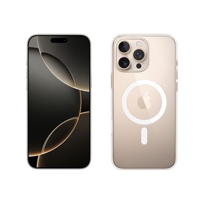 Apple iPhone 16 Pro Max (1 TB) - sandfärgat titan + Transparent skal med MagSafe