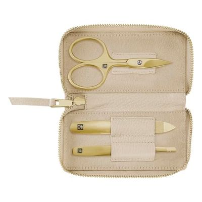 ZWILLING Premium Gold Edition Kit de manucure 3 pièces avec étui en cuir de vachette et ciseaux à ongles Noir