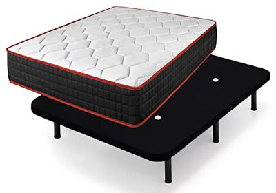 Cama express Rivestita Materasso viscoelastico Cool Viscofresh + Base Imbottita Nera con 6 Gambe 32 cm, Medida : 135 x 190 cm