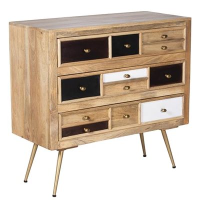 DRW Consola recibidor Mueble de Entrada con 3 cajones de Madera en Natural, Negro y Blanco 90x40x85cm