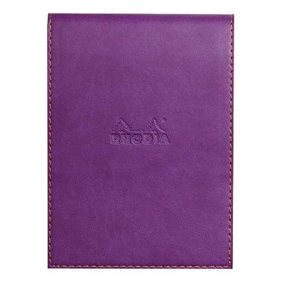 RHODIA 138110C - Étui Porte-Bloc+ Bloc-Notes Agrafé N°13 Violet - A6 11,5 x 15,8 cm - Petits Carreaux - 80 Feuilles Détachables - Papier Clairefontaine Blanc 80 g/m² - Porte-Crayon - Simili Cuir