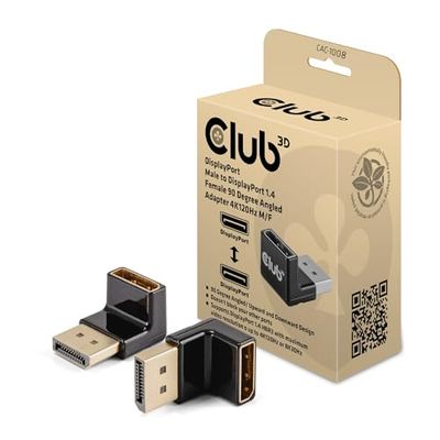 Club 3D CAC-1008 Adaptateur DisplayPort mâle vers DisplayPort 1.4 femelle coudé à 90° 4K120Hz M/F