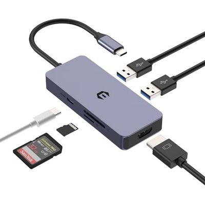 Hub USB C 6 en 1 avec Deux écrans, Adaptateur USB C vers HDMI avec USB 3.0, HDMI, PD, SD/TF, Compatible avec MacBook Air/Pro