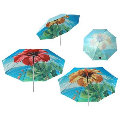 Atosa Parasol de plage design fleurs tropicales orientable métallique en fer Ø200 cm Nylon Protection UPF 50+ Assorti en 2 possibilités avec housse, multicolore