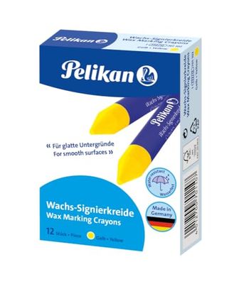 Pelikan, Barra de Cera Resistente al Agua, 95 mm, Ideal para Uso Exterior, Caja de 12 Unidades, Color Amarillo
