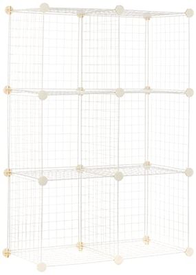 Amazon Basics Kubus met 6 planken, in elkaar grijpend, 60 opbergeenheid met metalen gaas, 27 kg maximaal gewicht per plank, gebroken wit, 77 cm x 114 cm x 114 cm (d x b x h)