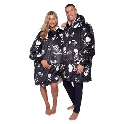 GC GAVENO CAVAILIA Skull Hoodie Blanket, Oversize Giant Blanket Hoodie For Women, Fleece Hooded Blanket Sweatshirt, Black Hoody Blanket, One Size (745532)