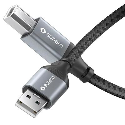 Sonero® USB 2.0 kabel, anslutningskabel, skrivarkabel, A-kontakt till B-kontakt, 480 MB/s, Space Grey/svart, 3,00 m