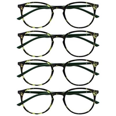 OPULIZE Met 4 Pacco Verde Tartaruga Occhiali Da Lettura Grande Giro Uomo Donna Cerniere Molla RRRR60-6 +1,00