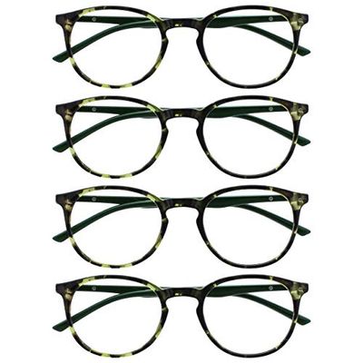 Opulize Met 4 Pack Green Tortoiseshell Reading Glasses Large Round Mens Womens Spring Hinges RRRR60-6 +2.00