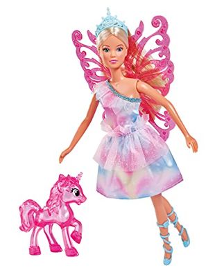 Simba 105733587 - Steffi Love Unicorn Fairy - Poupée de fée avec Ailes Amovibles - avec Licorne - 29 cm - avec Une Charmante Robe Pastel Scintillante - À partir de 3 Ans