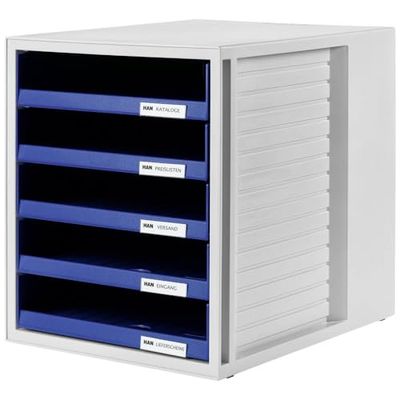HAN 1401-14 Module de rangement en polystyrène 5 tiroirs ouverts pour documents C4 275 x 320 x 330 mm (Gris clair/bleu) (Import Allemagne)
