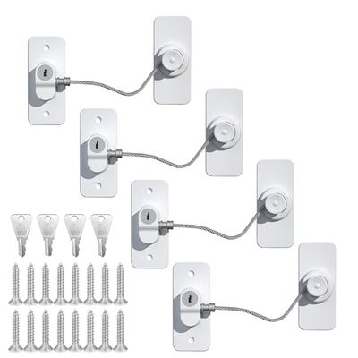 HIYAA 4 Pack UPVC Window Safety Locks, Child/Pet Proof with Key, White, Rectangle, Edge Bumper, Window Lock