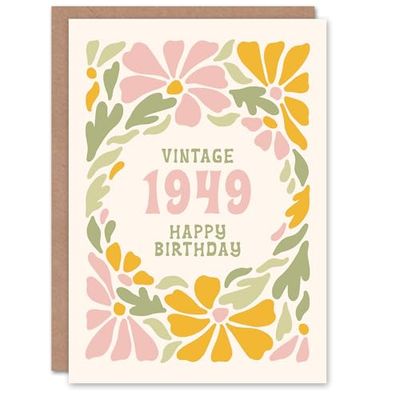 Artery8 Vintage Retro Pastel Floral Her Born 1949 Aged 76 Years Old 76th Birthday Card Mum Gran Wife